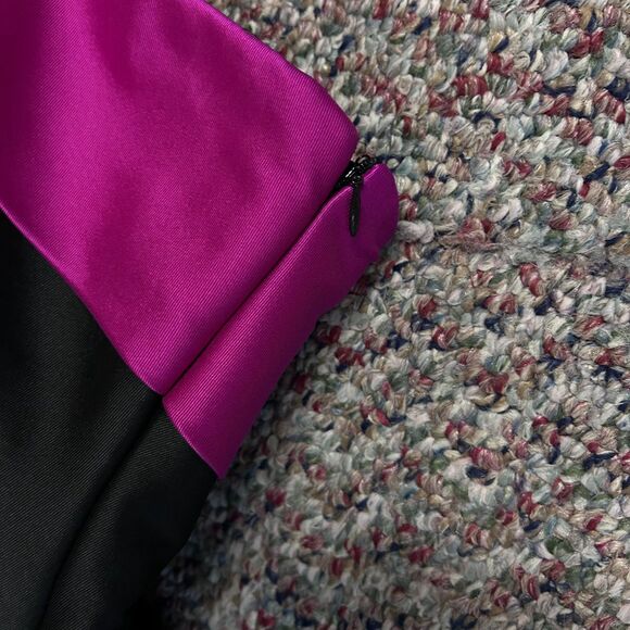 Badgley Mischka Black Strapless Orchid Pink Ribbon Detail Long Column Dress 14 - Picture 7 of 15